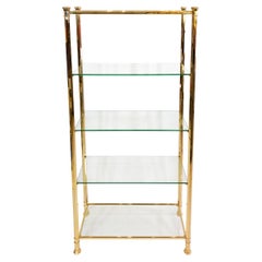 Columna poligonal de latón dorado 24k Estantería de cristal años 80 Expositor