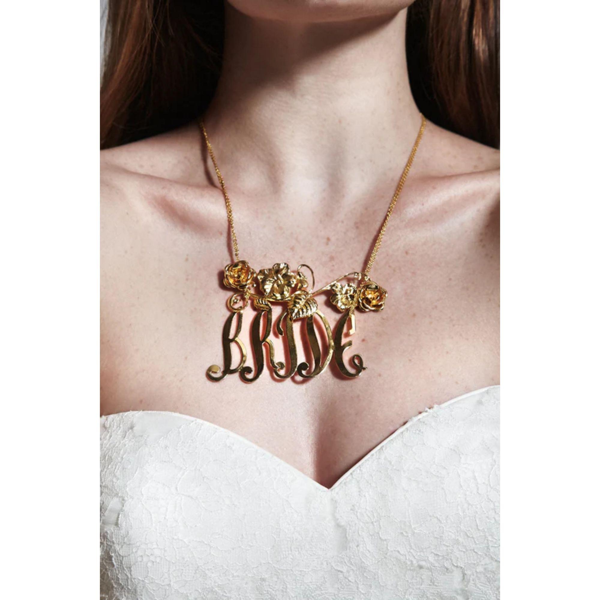 Opulent baroque Bride necklace to keep it royal and fabulous! Perfect for the Bride and Groom who want to keep their event luxurious and unique. Handmade in LA of 24k plated brass this name plate necklace is a new twist on a classic