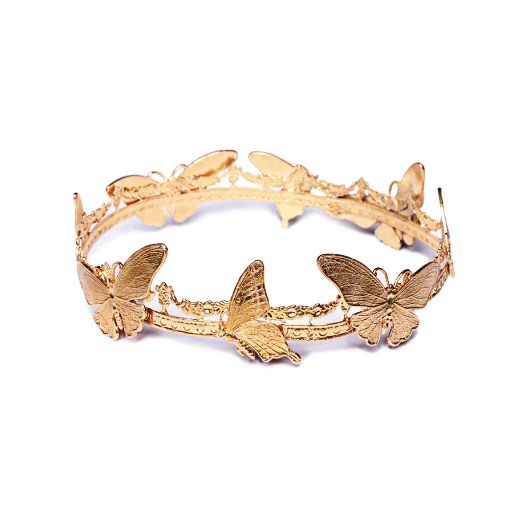 24K Gold Butterfly Queen Crown with Butterfly Symbolism For Sale