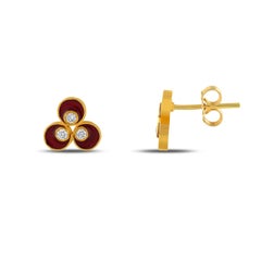 24k Gold Cintemani Earrings for Woman with Red Enamel and Diamonds