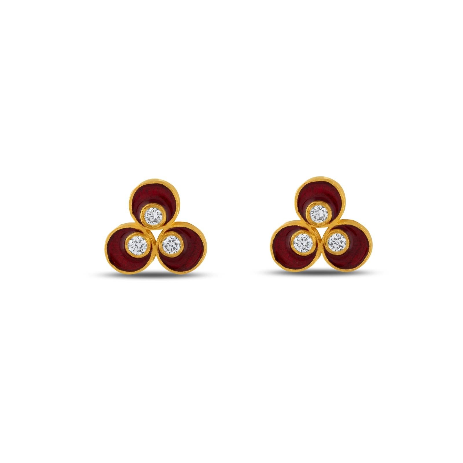 Renaissance 24k Gold Cintemani Earrings for Woman with Red Enamel and Diamonds For Sale