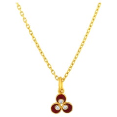 24k Gold Cintemani Pendant for Woman with Red Enamel and Diamonds