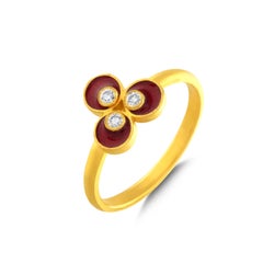 24k Gold Cintemani Ring for Woman with Red Enamel and Diamonds