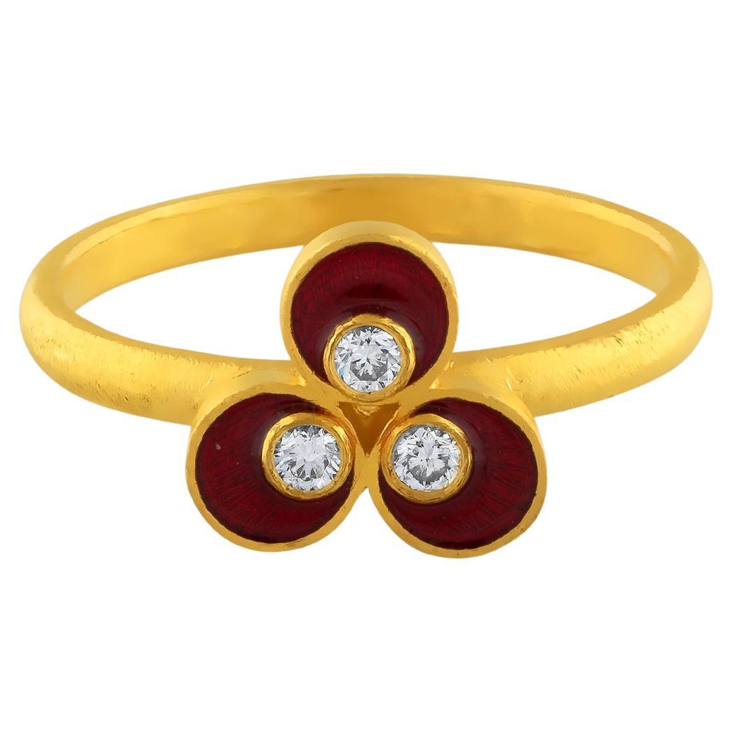24k Gold Cintemani Ring for Woman with Red Enamel and Diamonds For Sale