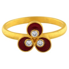 24k Gold Cintemani Ring für Frau mit roter Emaille und Diamanten