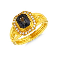 24k Gold Cocktail Ring for Women with Emerald-Cut Sapphire and Diamonds