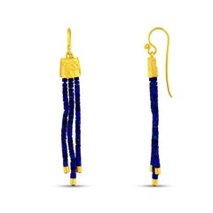 24k Gold Dangle Earrings for Woman with Lapis Lazuli Beads