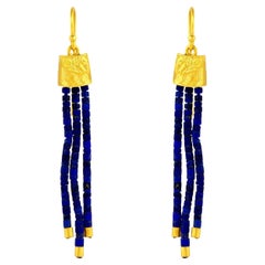 24k Gold Dangle Earrings for Woman with Lapis Lazuli Beads