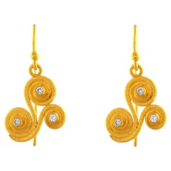 24k Gold Dangle Earrings for Women with Brilliant-Cut Diamonds