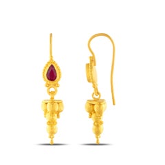 24k Gold Dangle Earrings with Pear Cut Ruby