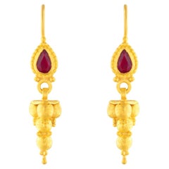 24k Gold Dangle Earrings with Pear Cut Ruby