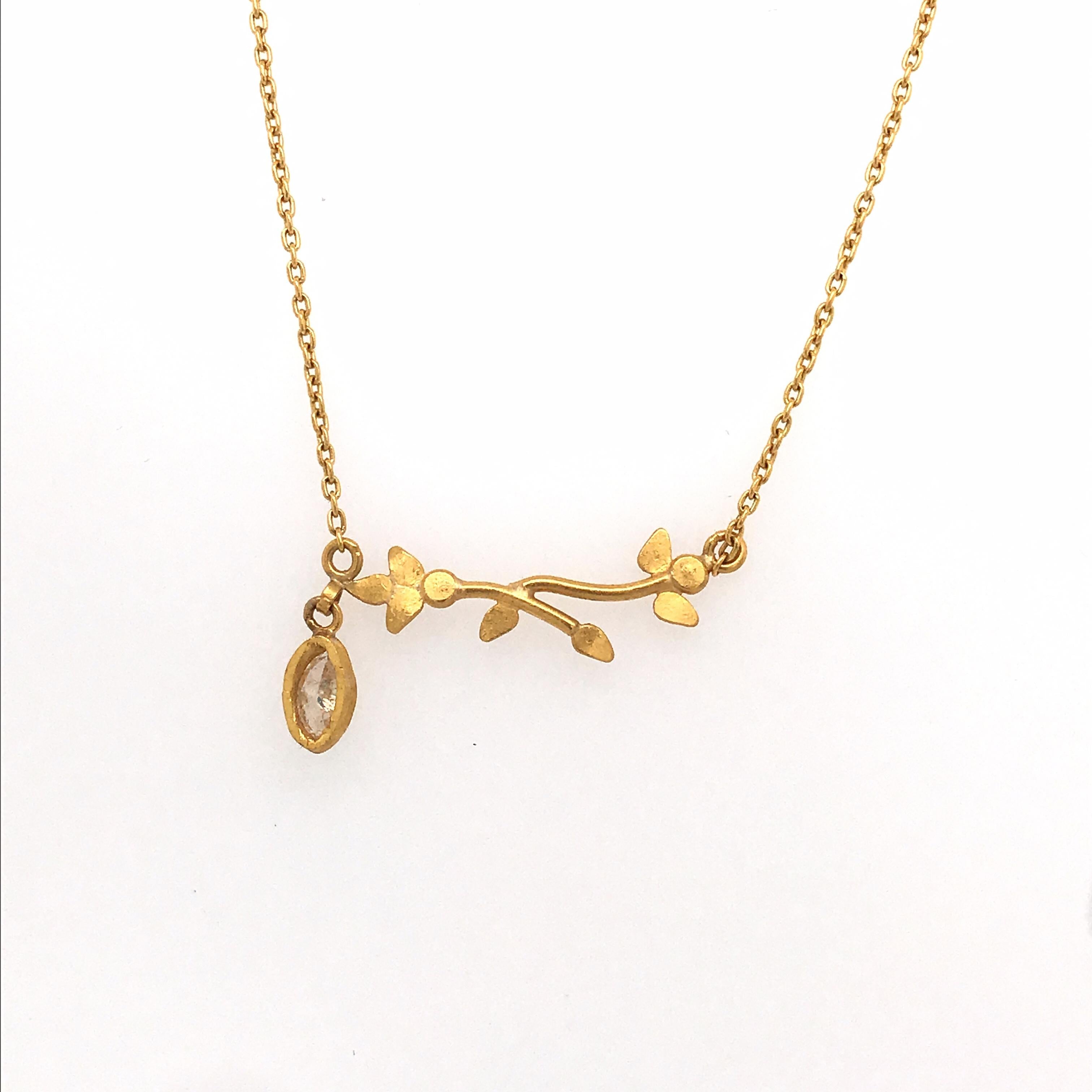 Modern 24 Karat Gold Diamond Side Drop Necklace For Sale