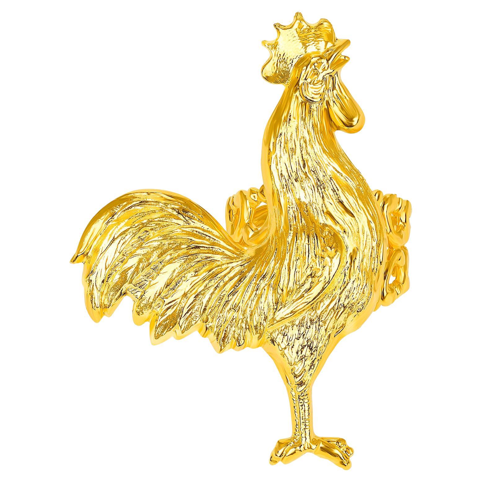 24K Gold getaucht Cock Ring Coque Rooster Ring Verstellbarer Ring im Angebot