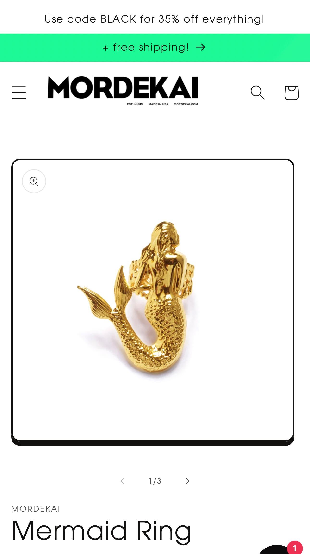 Women's 24K Gold Dipped Mermaid Adjustable Ring For Sale