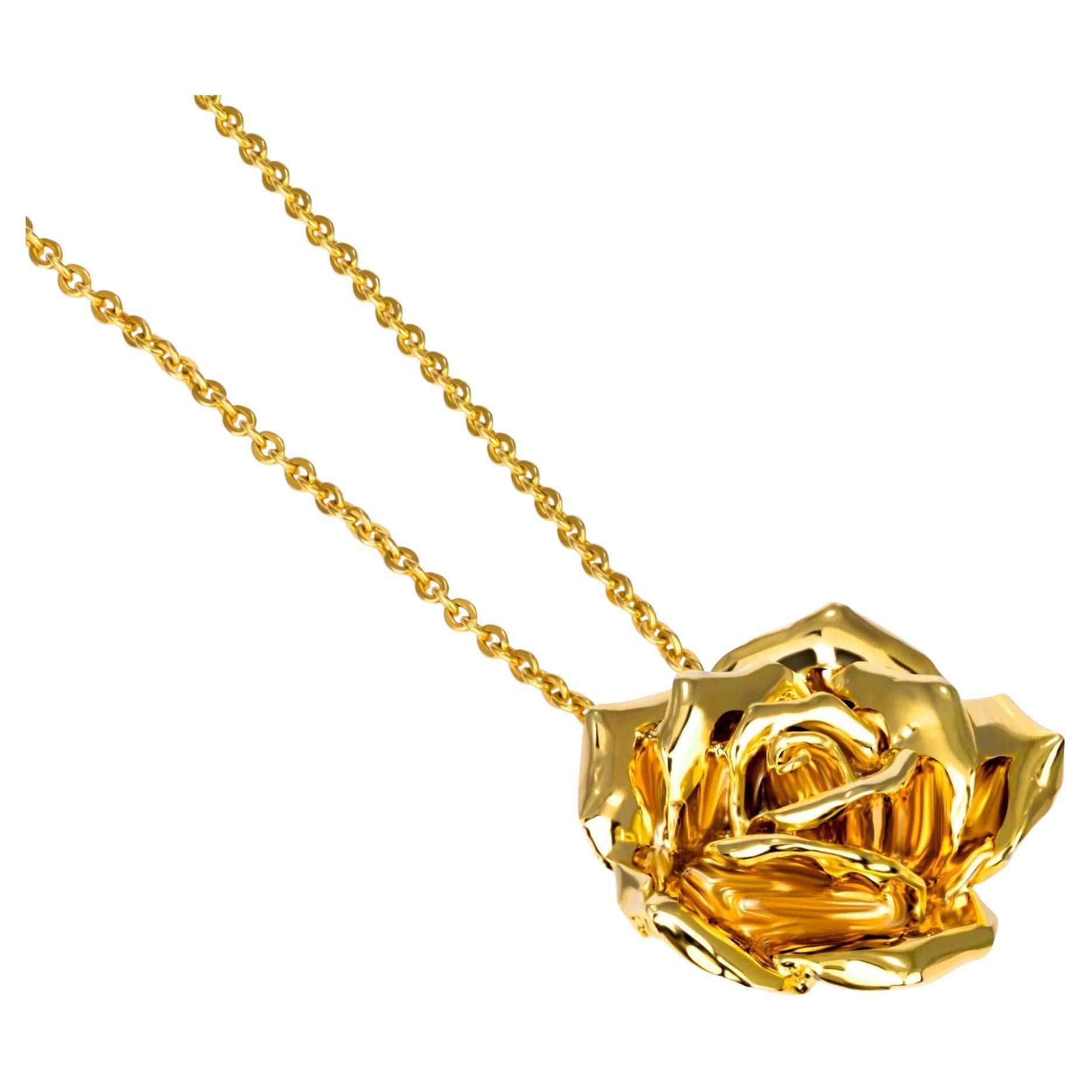 24k Gold-Dipped Sculptural Rose Pendant Necklace by MORDEKAI