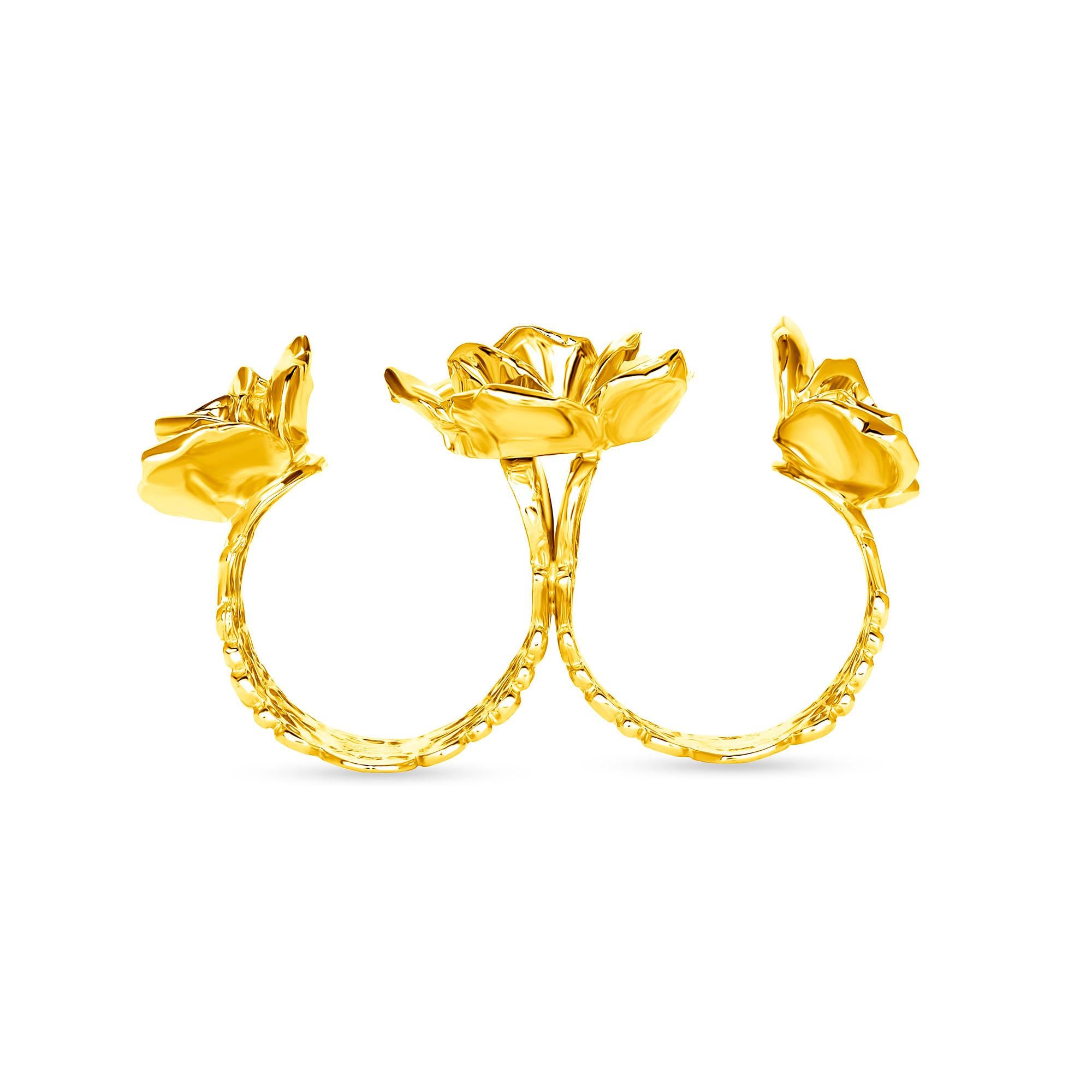 24K Gold Dipped Triple Rosey Rosette Knuckle Ring For Sale 3