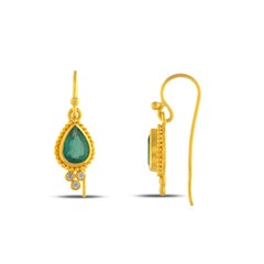 24k Gold Earrings for Women with Pear-Cut Emerald and Diamonds