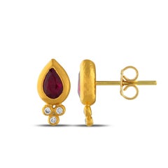 24k Gold Earrings for Women with Pear-Cut Ruby and Diamonds