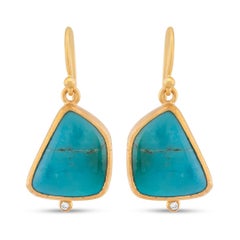 24k Gold Earrings for Women with Turquoise and Diamonds