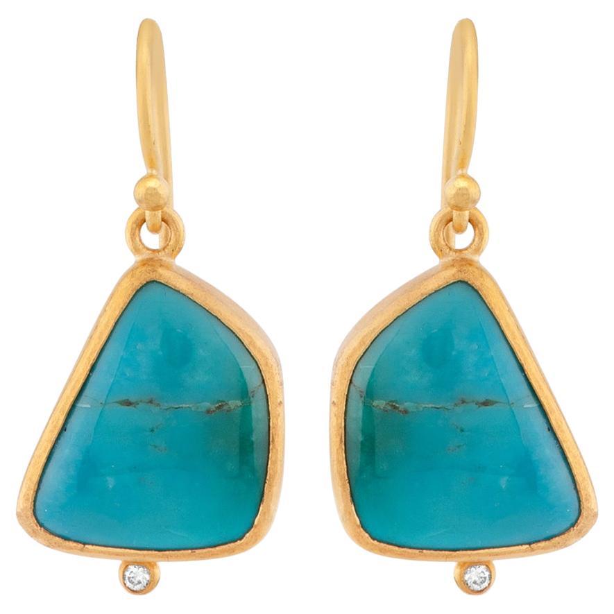 24k Gold Earrings for Women with Turquoise and Diamonds