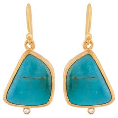 Boucles d'oreilles pour femmes en or 24 carats avec turquoise et diamants