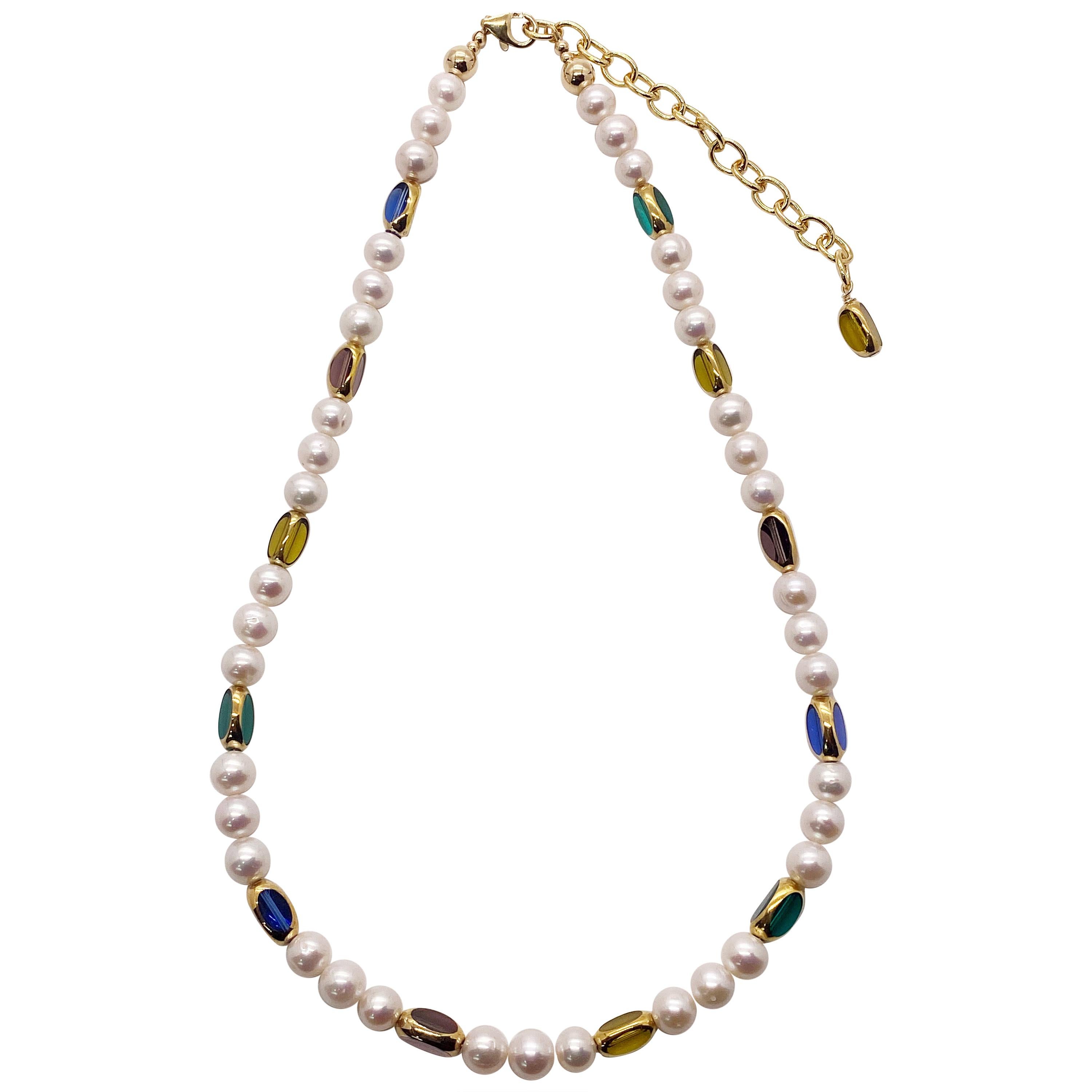 24K Gold Edged German Vintage Window Glass Beads with Freshwater Pearls