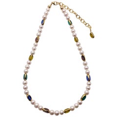 24K Gold Edged German Vintage Window Glass Beads with Freshwater Pearls