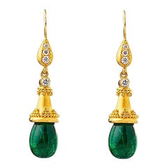 24K Gold Hand Crafted 15.40 Ct
s Cabochon Drop Emerald Earrings 24K Gold Hand Crafted 15.40 Ct
s Cabochon Drop Emerald Earrings