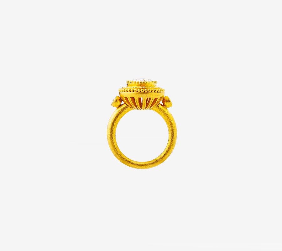 For Sale:  24K Gold Hand Crafted Byzantine Style Rose Cut Diamond Solitaire Ring 4