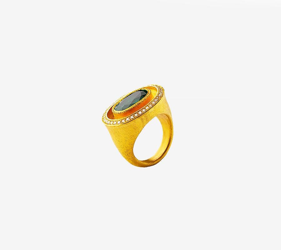 24K Gold Handcrafted Oval Classic Greek Style  Emerald and Diamond Solitaire Ring
Weight of Emerald : 4.66 Ct's
Weight of Diamond: 0.42 Ct's