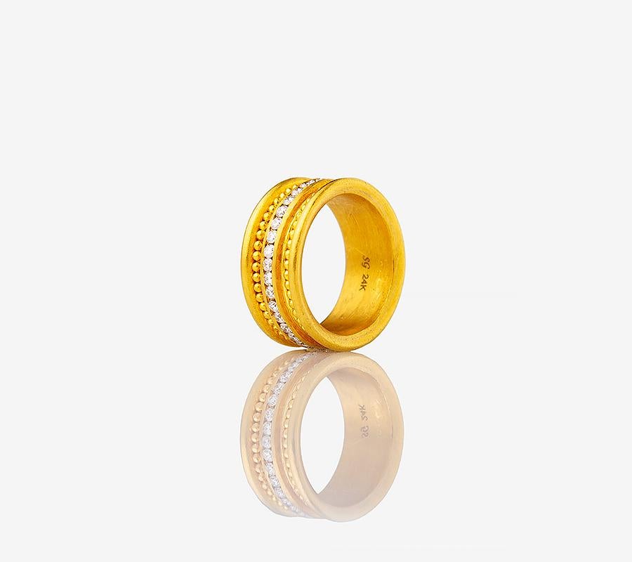 En vente :  Bague éternelle faite main en or 24 carats décorée de granits et de diamants 2