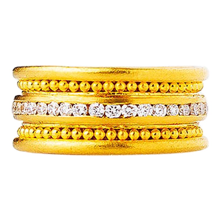 24 Karat Gold Handgefertigter eternalischer Ring mit Granules und Diamanten, dekoriert