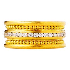 24K Gold Hand Crafted Eternal Ring Decorated with Granules and Diamonds