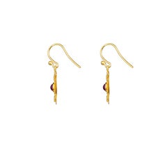 24K Gold Handcrafted Dangle Earrings Adorned with Cabochon Ruby