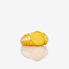 24K Gold Handcrafted Jewelry Ottoman Coin Tapered Classic Ring with Diamonds