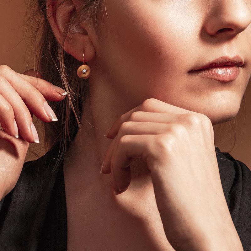 Plain Wire Wrapped Drop Earrings. Handcrafted by Serhat Design craftsmen's skilful hands. Matte-satin, main part is 24k pure gold, the clasp mechanism is 18k gold. Diamond 0.14ct . Style inspired by classical Roman period.
