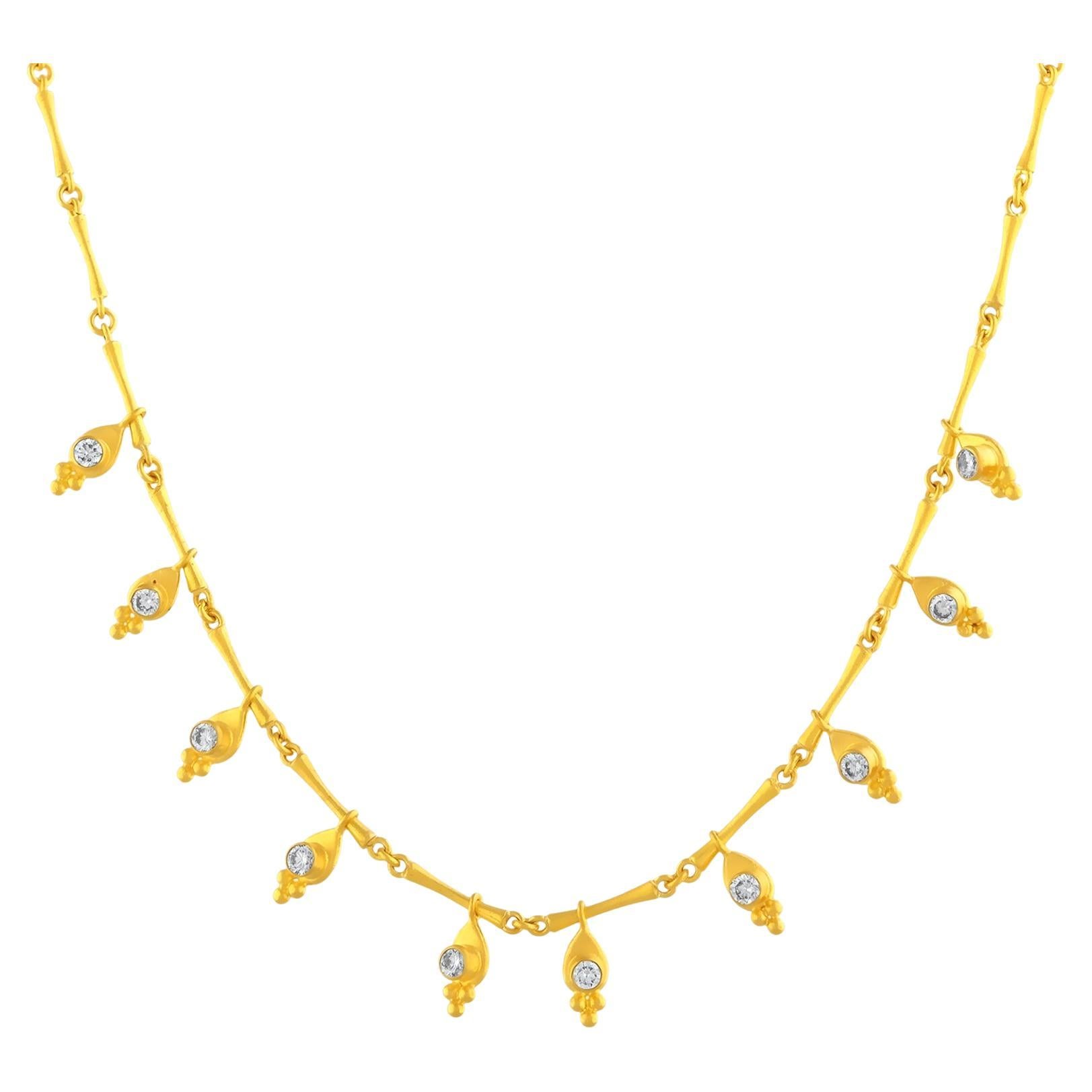 24k Gold Handmade Necklace for Woman with Diamonds For Sale