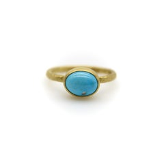 24K Gold Handmade Persian Turquoise Cabochon Ring
