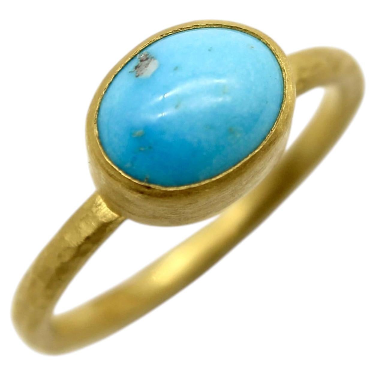 24K Gold Handmade Persian Turquoise Cabochon Ring