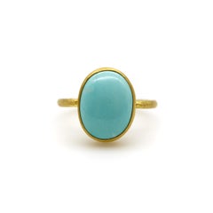 24K Gold Handmade Robin’s Egg Blue Persian Turquoise Cabochon Ring