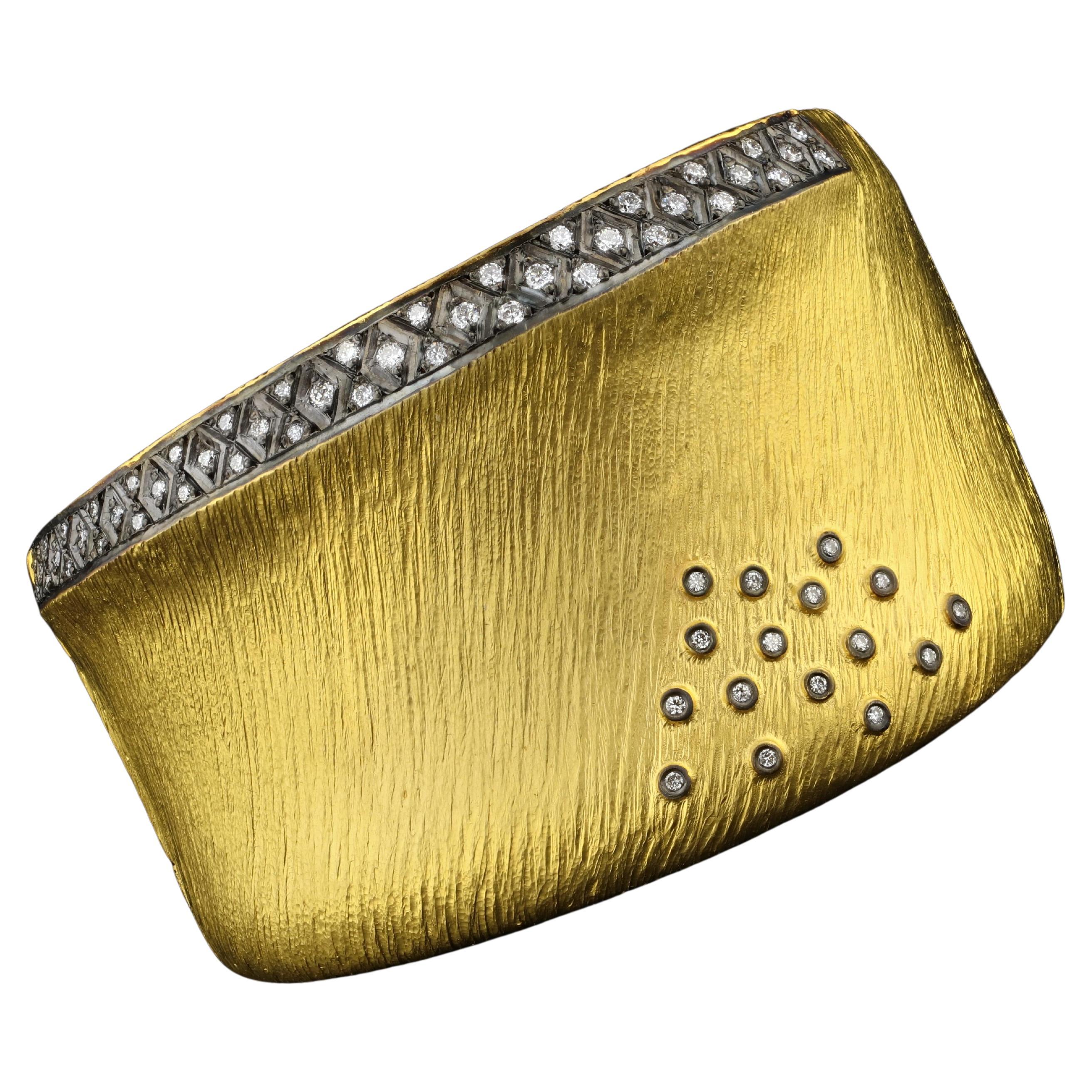 24 Karat Gold „Hanedan“ Silber-Armreif mit Scharnier und Manschettenarmband mit Diamanten von Kurtulan