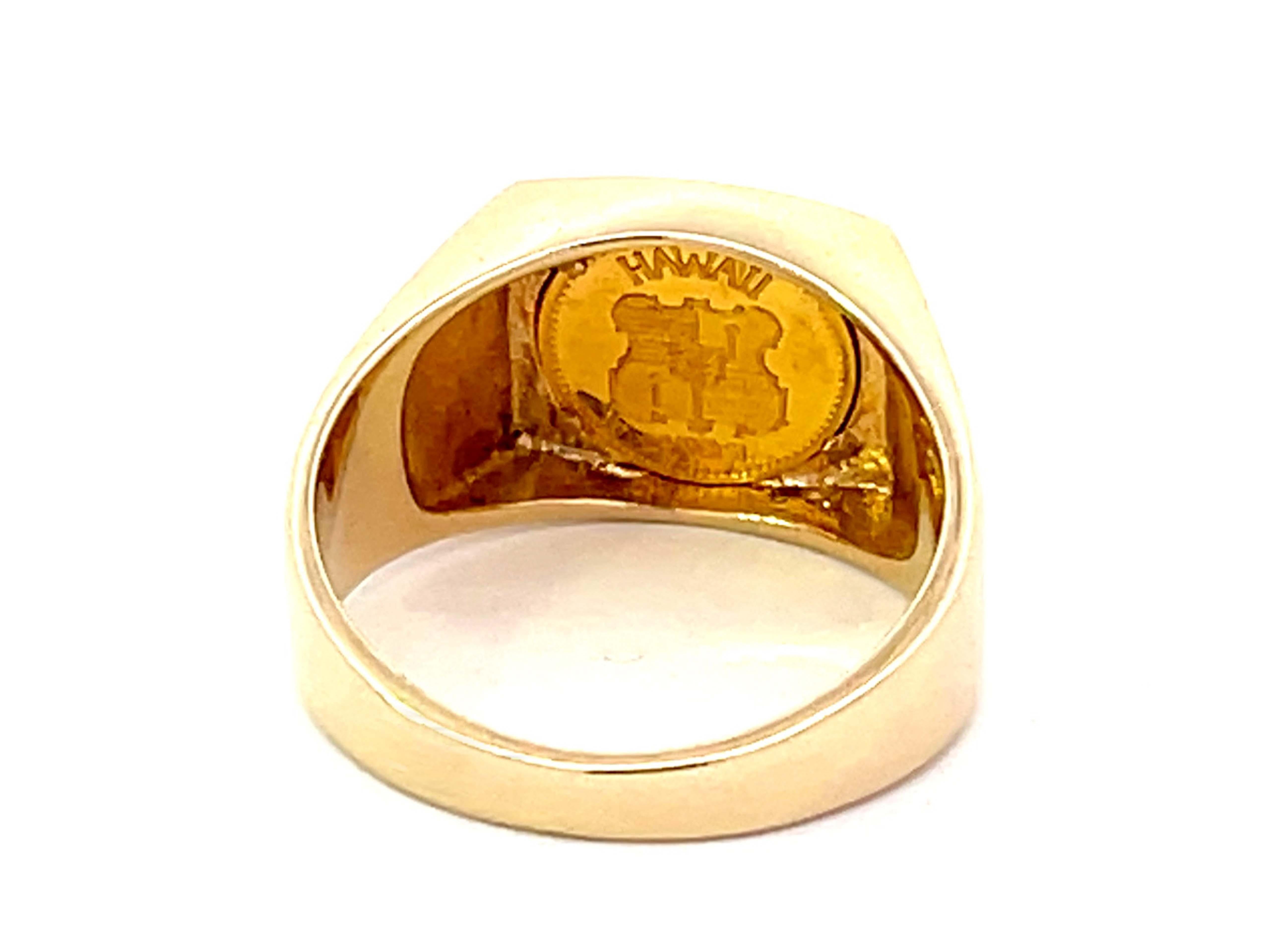 24K Gold Hawaii Coin Ring in 14K Yellow Gold In Excellent Condition In Honolulu, HI