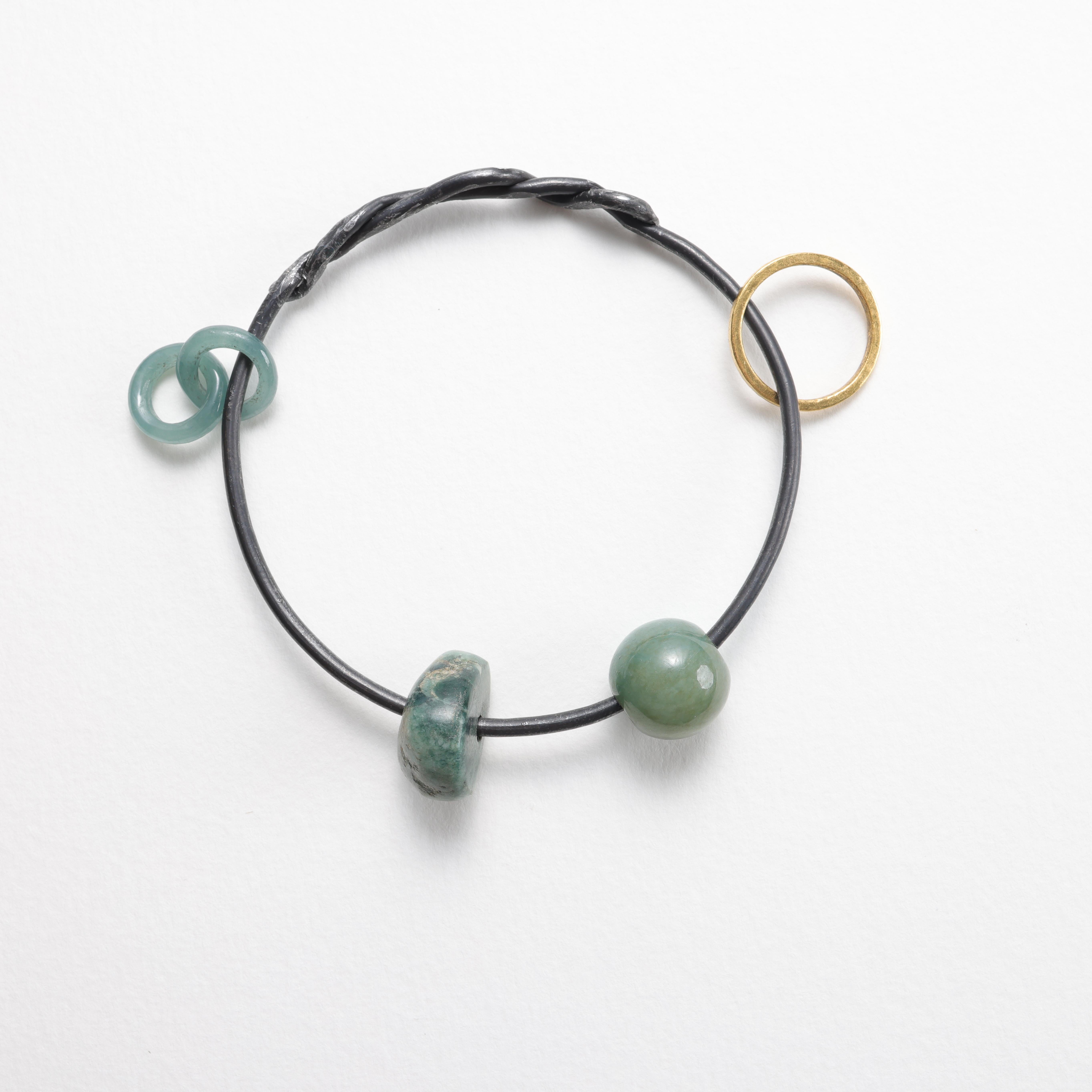 Artisan 24K Gold, Jade, Bangle Created with Ohio Steel, XL 77mm For Sale