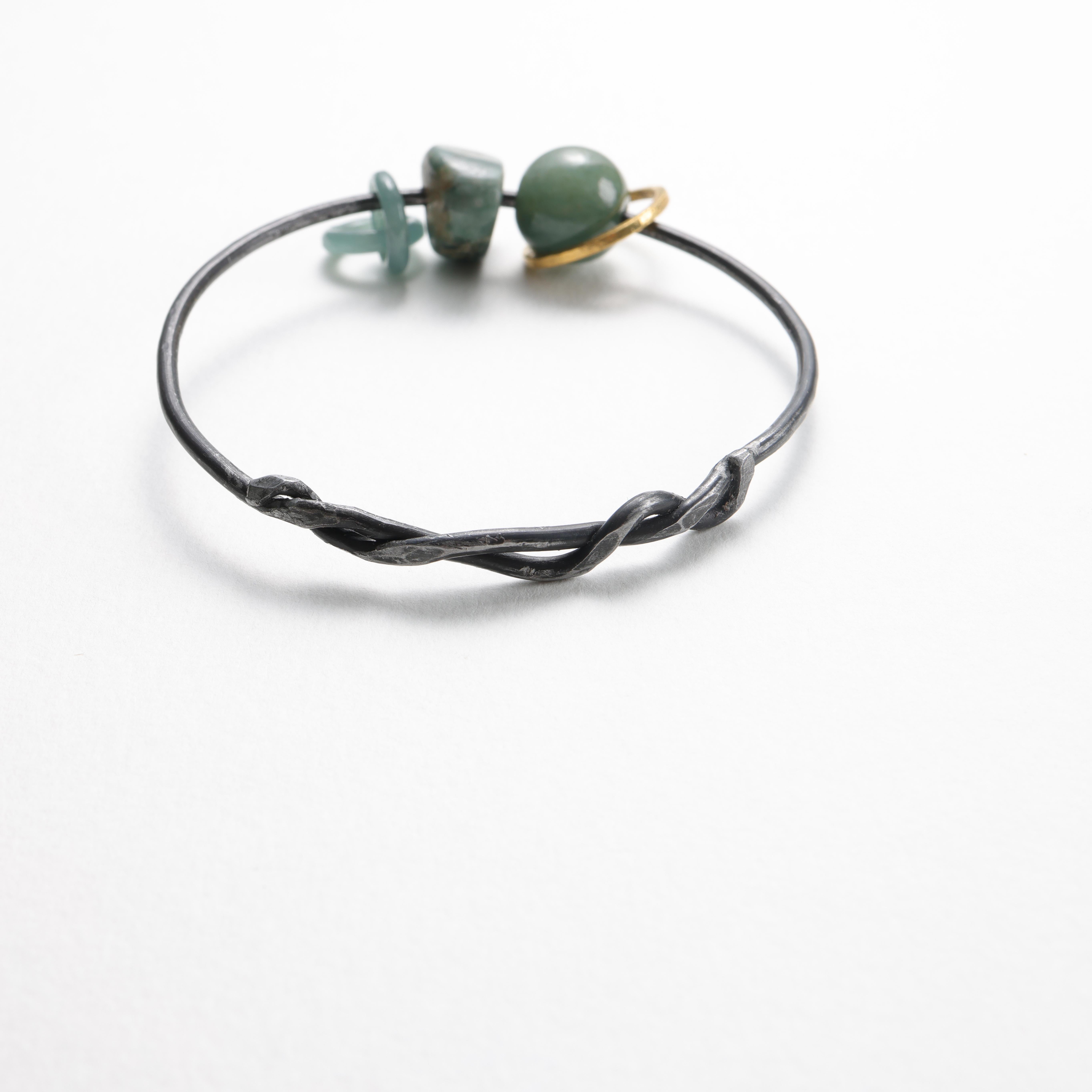 24K Gold, Jade, Bangle Created with Ohio Steel, XL 77mm In New Condition For Sale In Southbury, CT