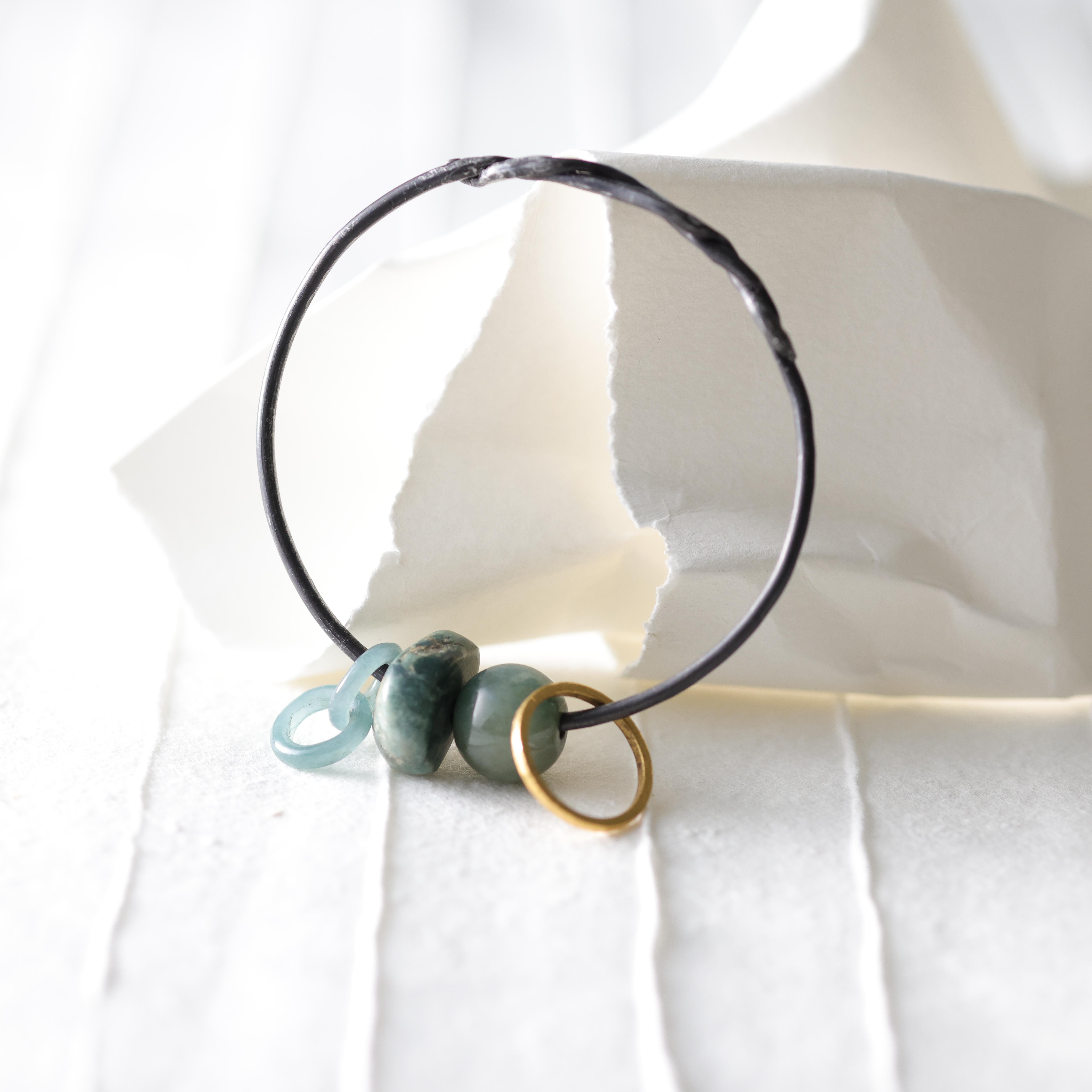 Women's or Men's 24K Gold, Jade, Bangle Created with Ohio Steel, XL 77mm For Sale