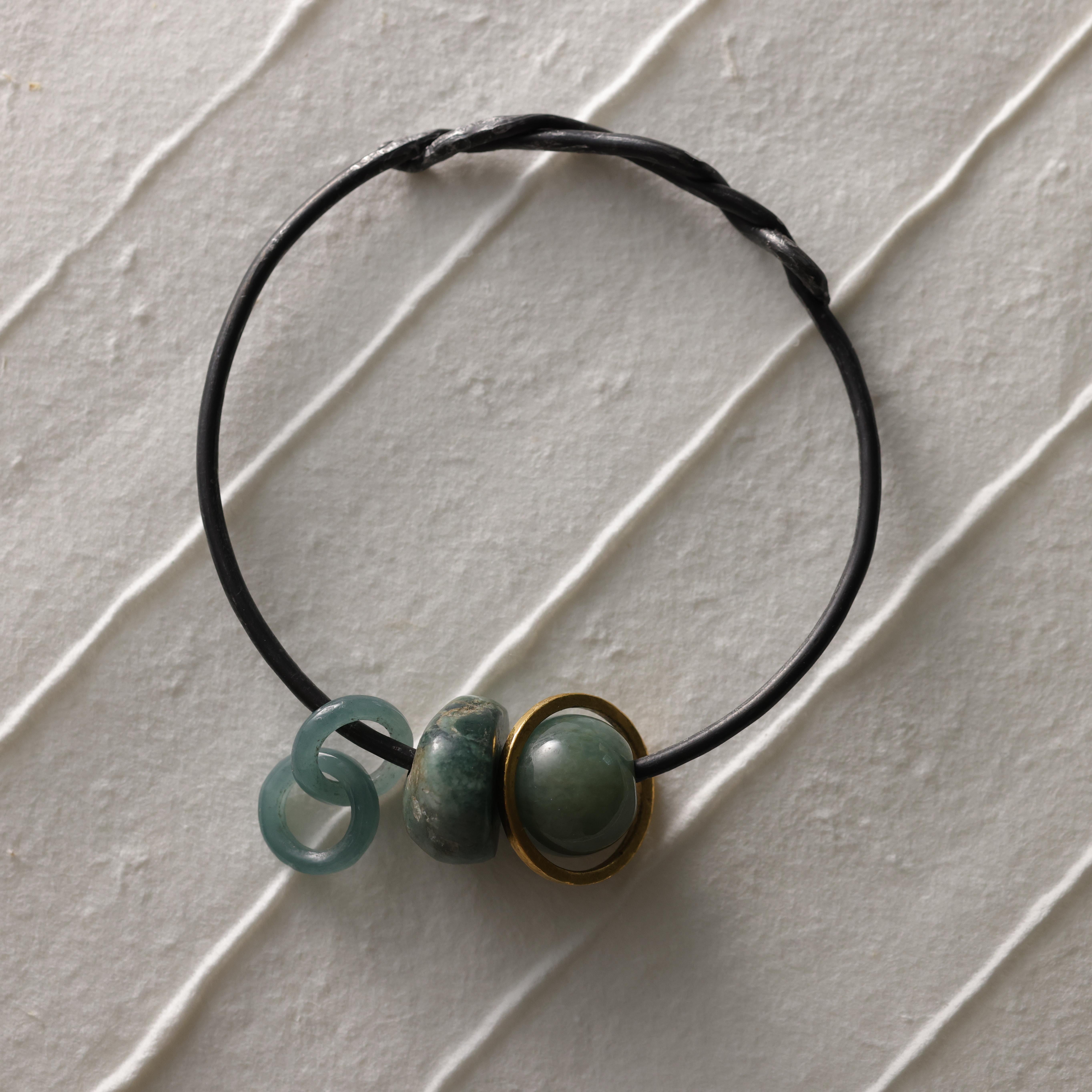 24K Gold, Jade, Bangle Created with Ohio Steel, XL 77mm For Sale 2