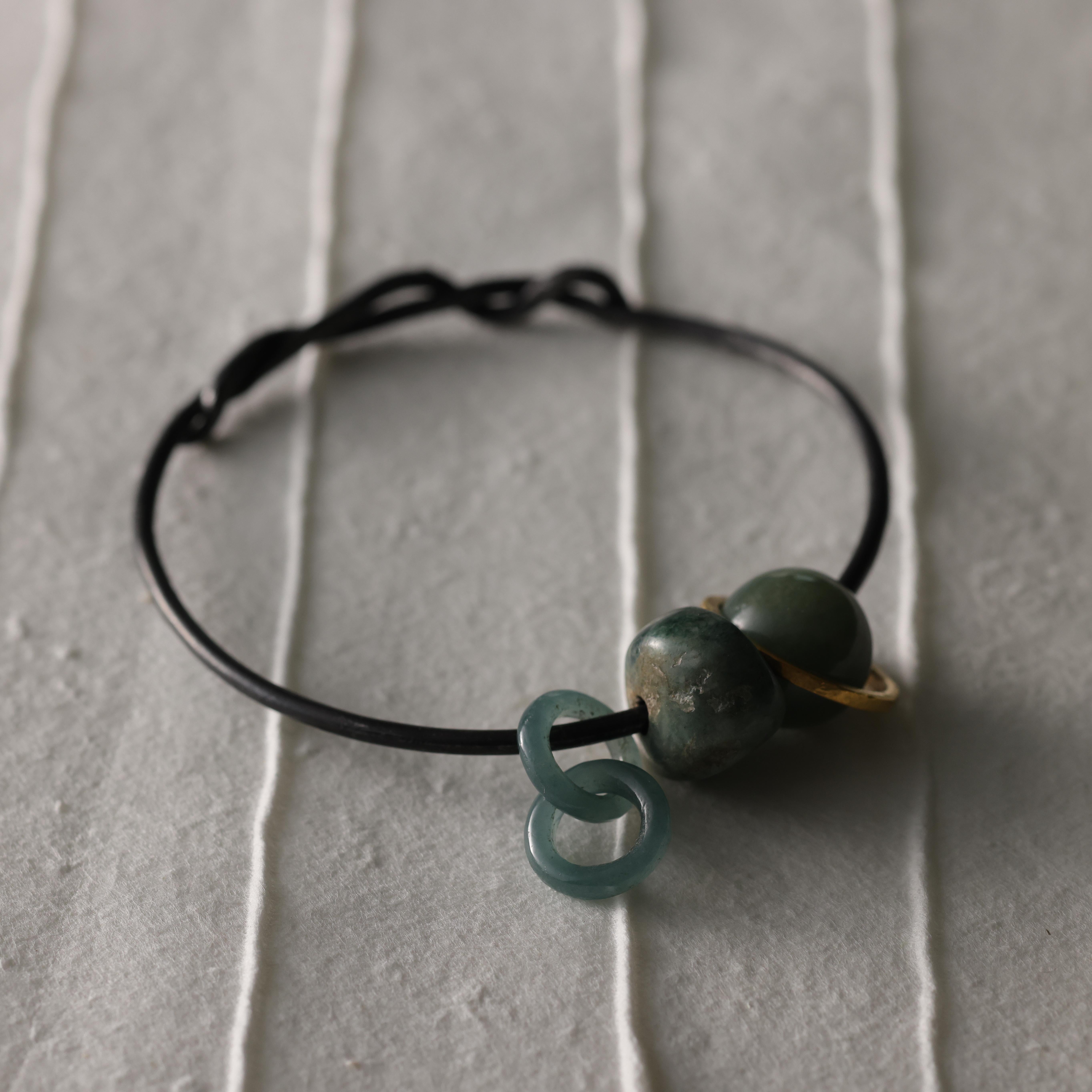 24K Gold, Jade, Bangle Created with Ohio Steel, XL 77mm For Sale 3