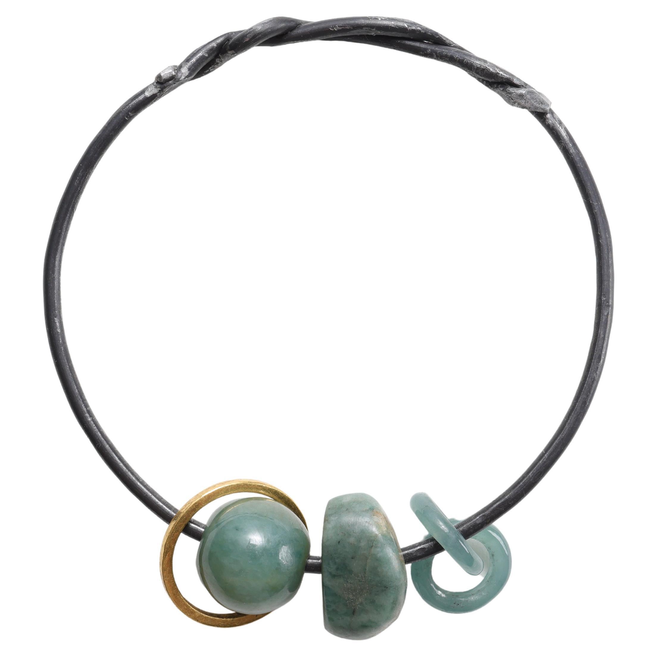 24K Gold, Jade, Bangle Created with Ohio Steel, XL 77mm For Sale