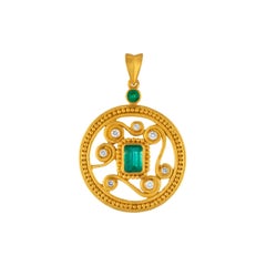 24k Gold Medallion for Women with Emeralds and Diamonds