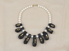24K gold Meteorite stone (tektite) necklace with pearl & diamond Indian necklace